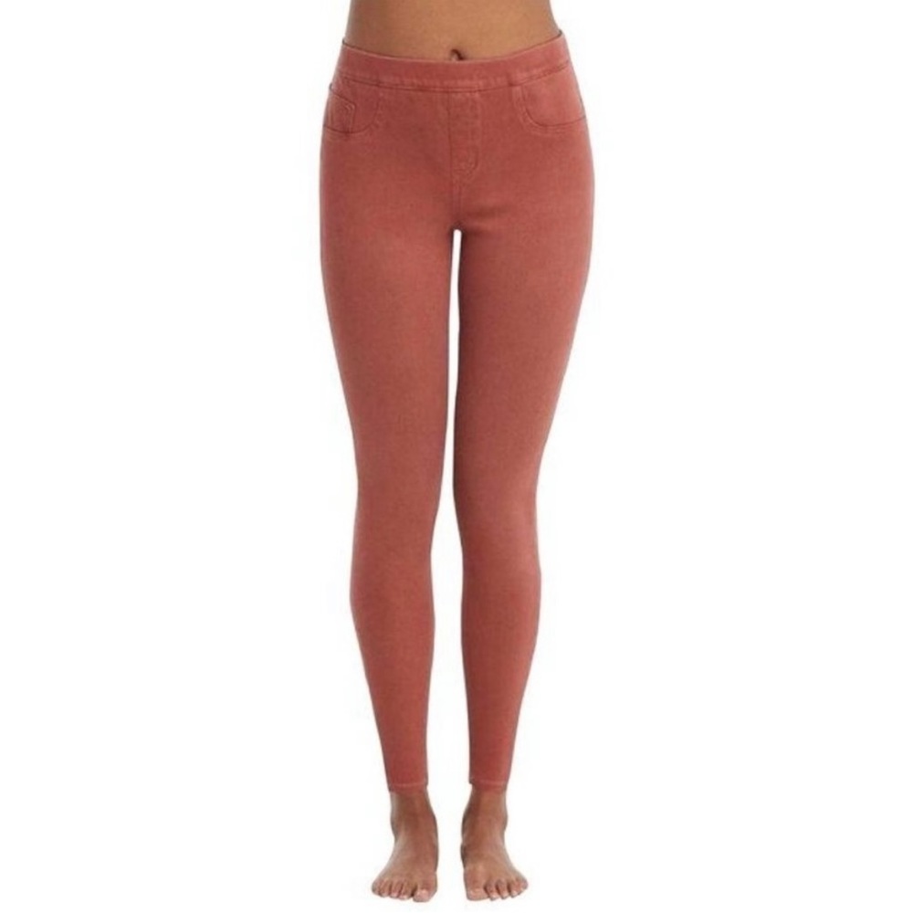 Spanx Jeanish Leggings pink coral terracotta medium pull on skinny stretch